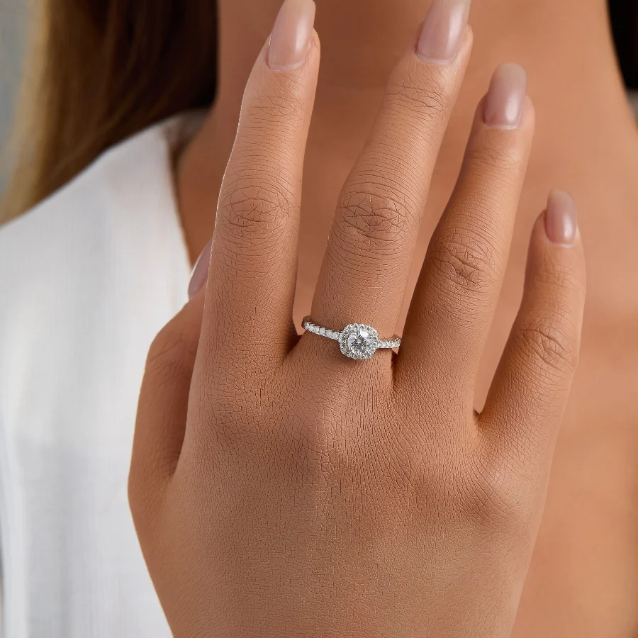 

Круглые кольца с муассанитом, 5 мм, кольцо 0,83 карата для женщин, элегантное женское кольцо, кольцо из стерлингового серебра S925 с сертификатом Gra