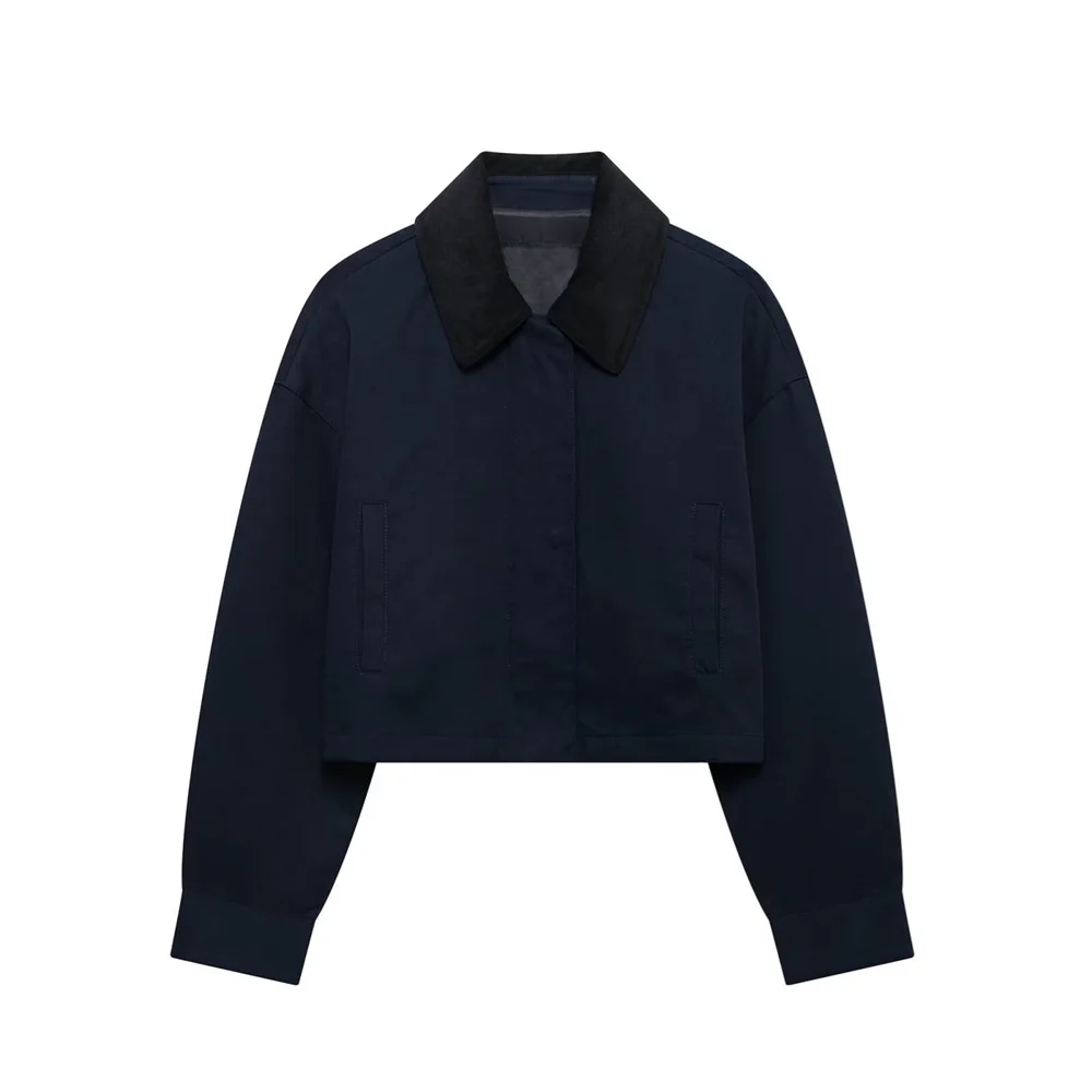 UNIZERA 2024 Autumn New Product Fashion Casual Women\'s Wear Simple and Versatile Corduroy Collar Short Jacket Coat