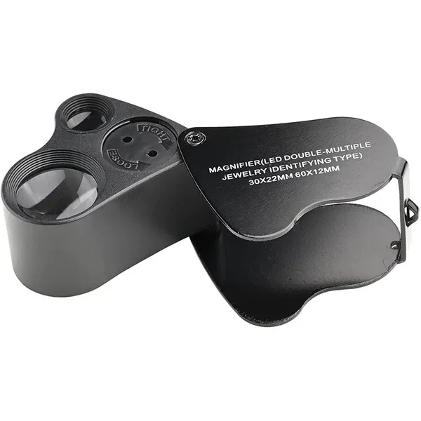 Foldable Jewelers Loupe 30X 60X Illuminated Magnifier With Bright LED Light For Gems Coins Stamps Precision Inspection Tool