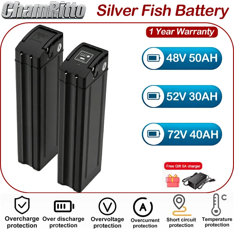 

Литиевая батарея для электровелосипеда Silver Fish 48В 30Ач, 52В 45Ач, 36В 13Ач Duotts S26, 60В 72В 20Ач 40Ач 50Ач