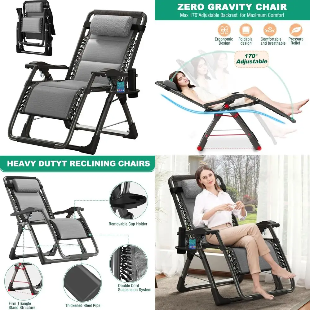 

Портативный складной шезлонг со съемным подголовником и подстаканником, кресло премиум-класса для отдыха на газоне для релаксации с нулевой гравитацией