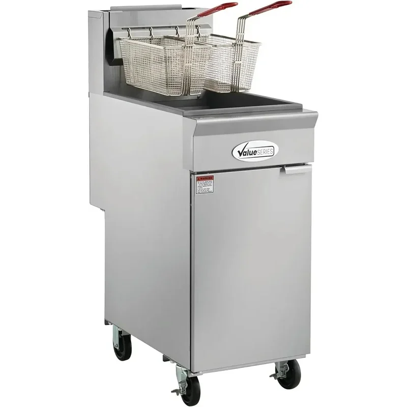 

(Sea Freight) High Quality Commercial 40 LbStainless Steel Liquid Propane Mobile Floor Fryer, W/ Casters, 90,000 Btu