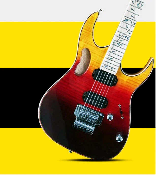 Paisen Double Rocker Tiger Pattern Veneer Tree Of Life Basswood Electric Semi 24 Fret Acoustic Electric Guitar
