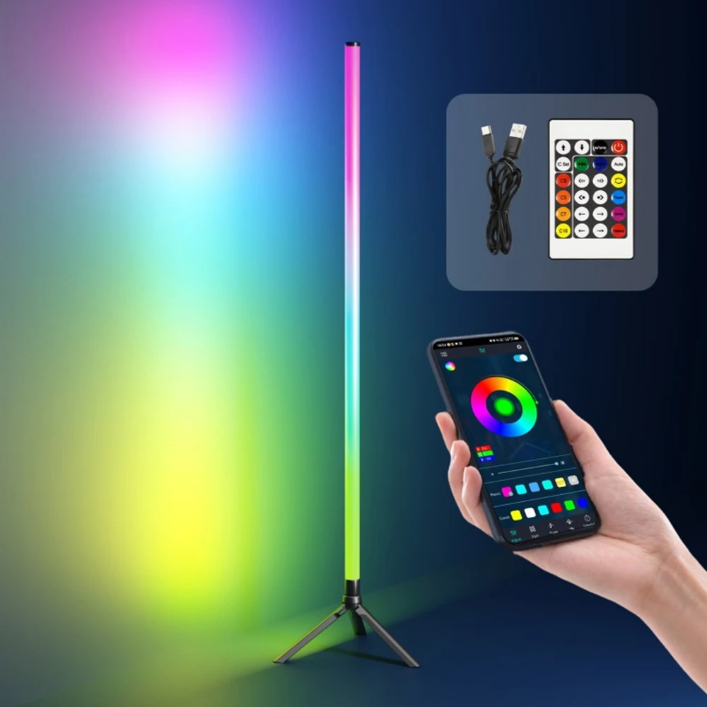 5v inteligente bluetooth rgb cct conduziu a luz de assoalho suporte usb tubo redondo lâmpada 103cm 24key remoto para pc jogos estúdio iluminação canto