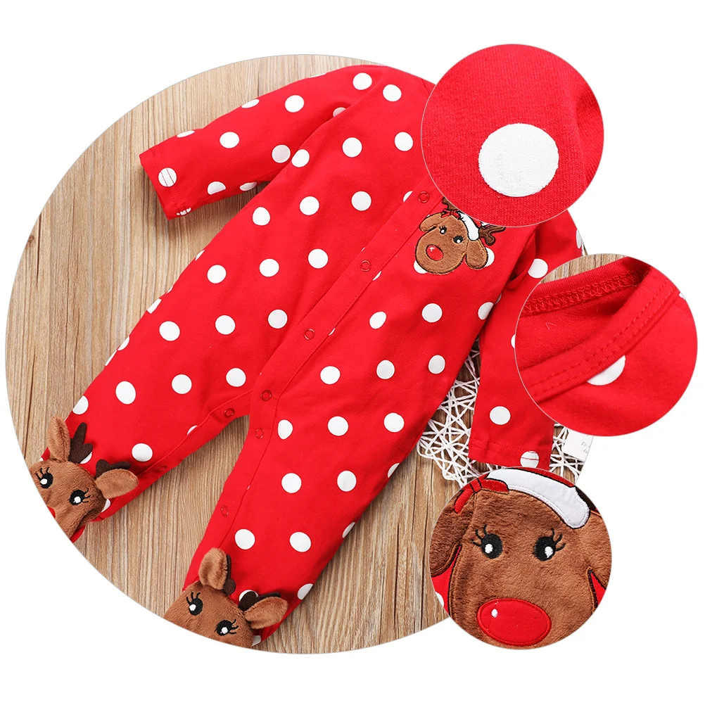 

1pc Polka Dot Jumpsuit Lovely Clothes Long Sleeve Christmas Toddler Romper For Xmas Cotton Wear 0-24 Months