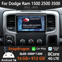 Android 16 Wireless Carplay Auto Car Radio For Dodge Ram 1500 2500 3500 2013 - 2018 Multimedia Video Player 4G WIFI 2DIN QLED BT