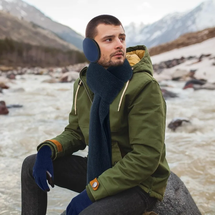 Winter Beanie Hat Set for Men and Women Including 4Piece Knit Gloves Scarf Beanie Hat and Earmuffs Perfect for Cold Weather Out