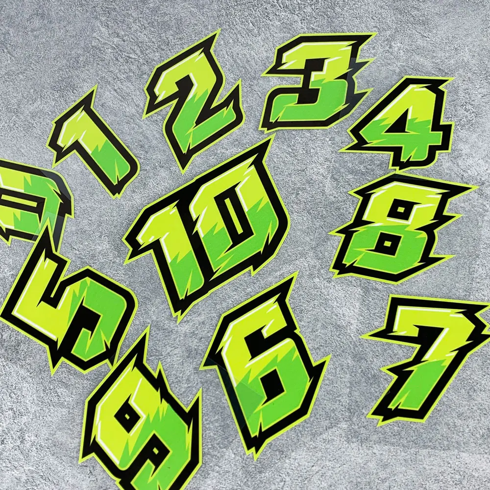 Zielony numer012345678910 Naklejki motocyklowe na kask motocyklowy Owiewka zbiornika paliwa Styl sportowy Naklejki winylowe 0 do 9 Dekoracja