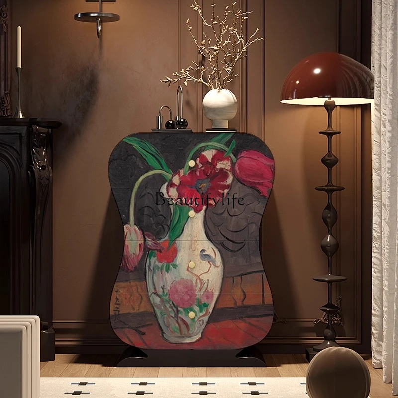 

French retro art solid wood locker bedroom living room porch drawer cabinet