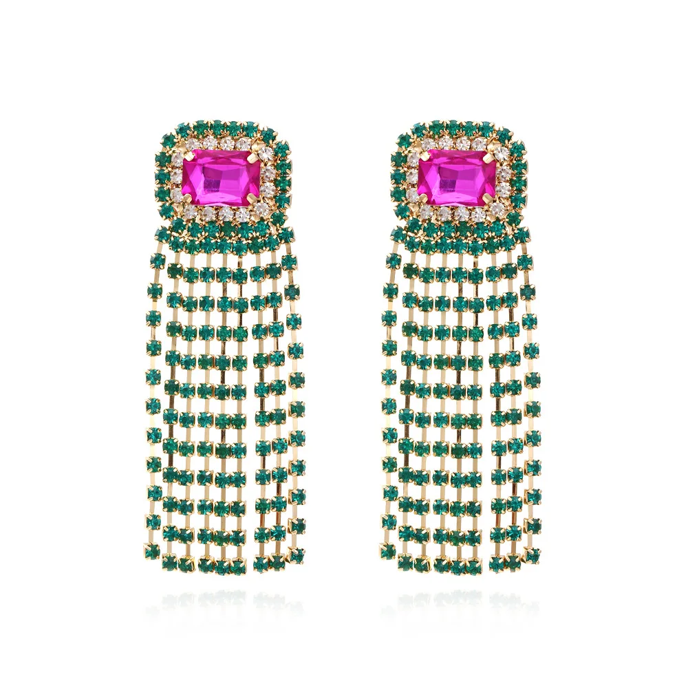 Exaggerated light luxury super flash long claw diamond fringed earrings personalized design claw chain colored diamond earrings 