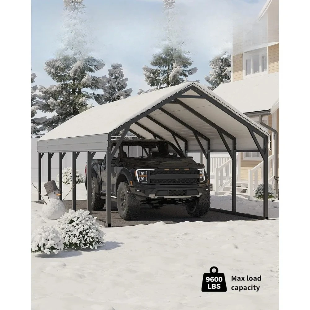 

Металлический карпорт 12 x 26 футов, усиленный каркас для тяжелых условий эксплуатации и стальная крыша, всепогодный навес для пикапов,