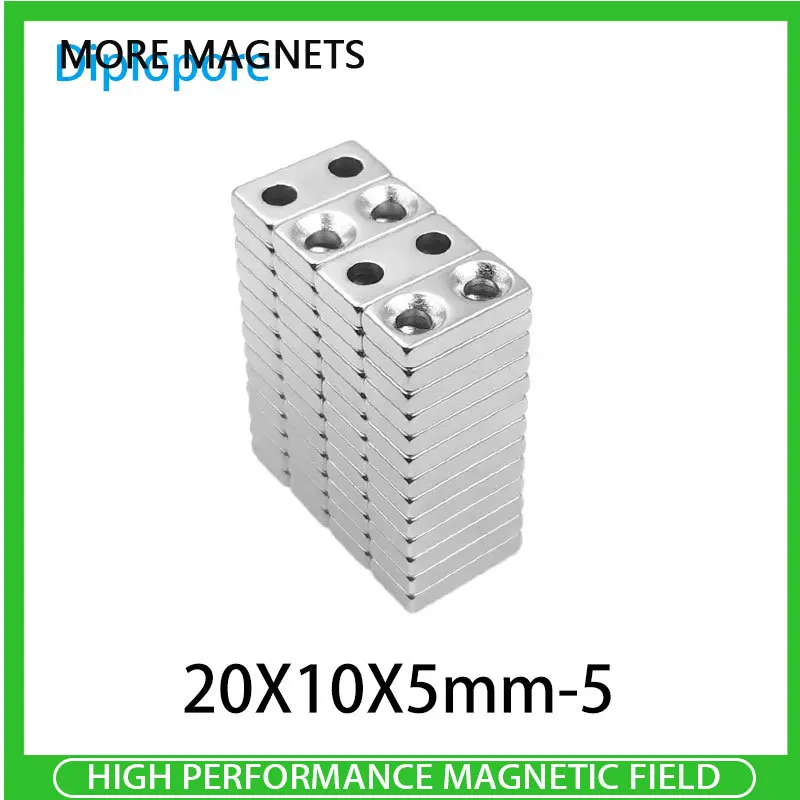 

2/5/10/20/30/50PCS 20x10x5-5mm N35 Powerful Block Magnetic Countersunk Hole 5mm Permanent Magnet Super Neodymium Magnets