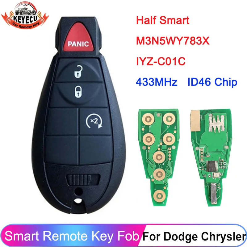 

KEYECU IYZ-C01C Remote Key 433MHz ID46 Fob For Chrysler Town & Country Jeep Grand Cherokee Dodge Caravan Journey M3N5WY783X