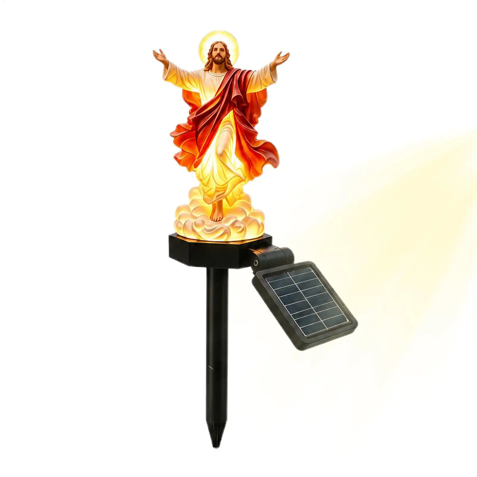 Solar Light Jesus Statue Resin LED Waterproof Sculpture with Stake Resin Christian Figurine with LED Light for Yard Patio Deck