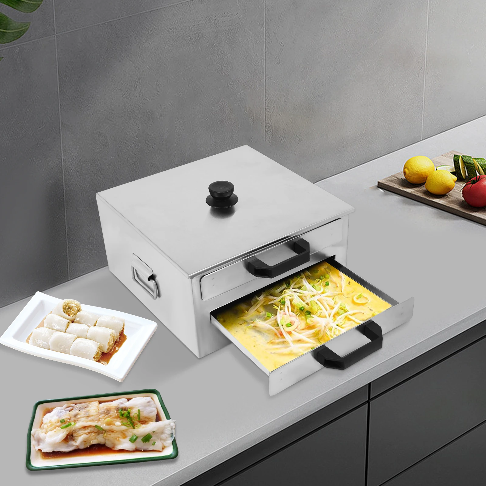 

Stainless Steel Double-tier Rice Noodle Rolls Steamer Machine Changfen Machine Cookware Rice Roll Steamer for Breakfast Fitting