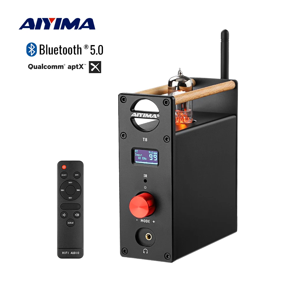 AIYIMA Audio T8 Tube Vacuum Premplifier Bluetooth Amplifier Headphone Amplifier HiFi Bluetooth Preamp Decoder DAC USB Optical 