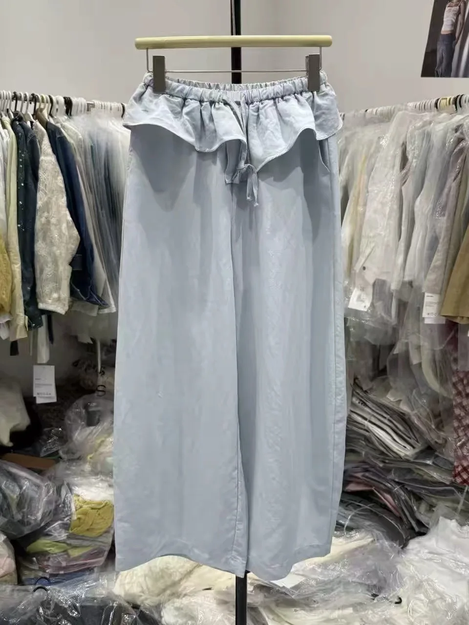 

Летние повседневные брюки 2026 года с эластичным поясом на шнурке, с кружевной отделкой, больших размеров, женские свободные широкие брюки-кюлоты длиной 7/8