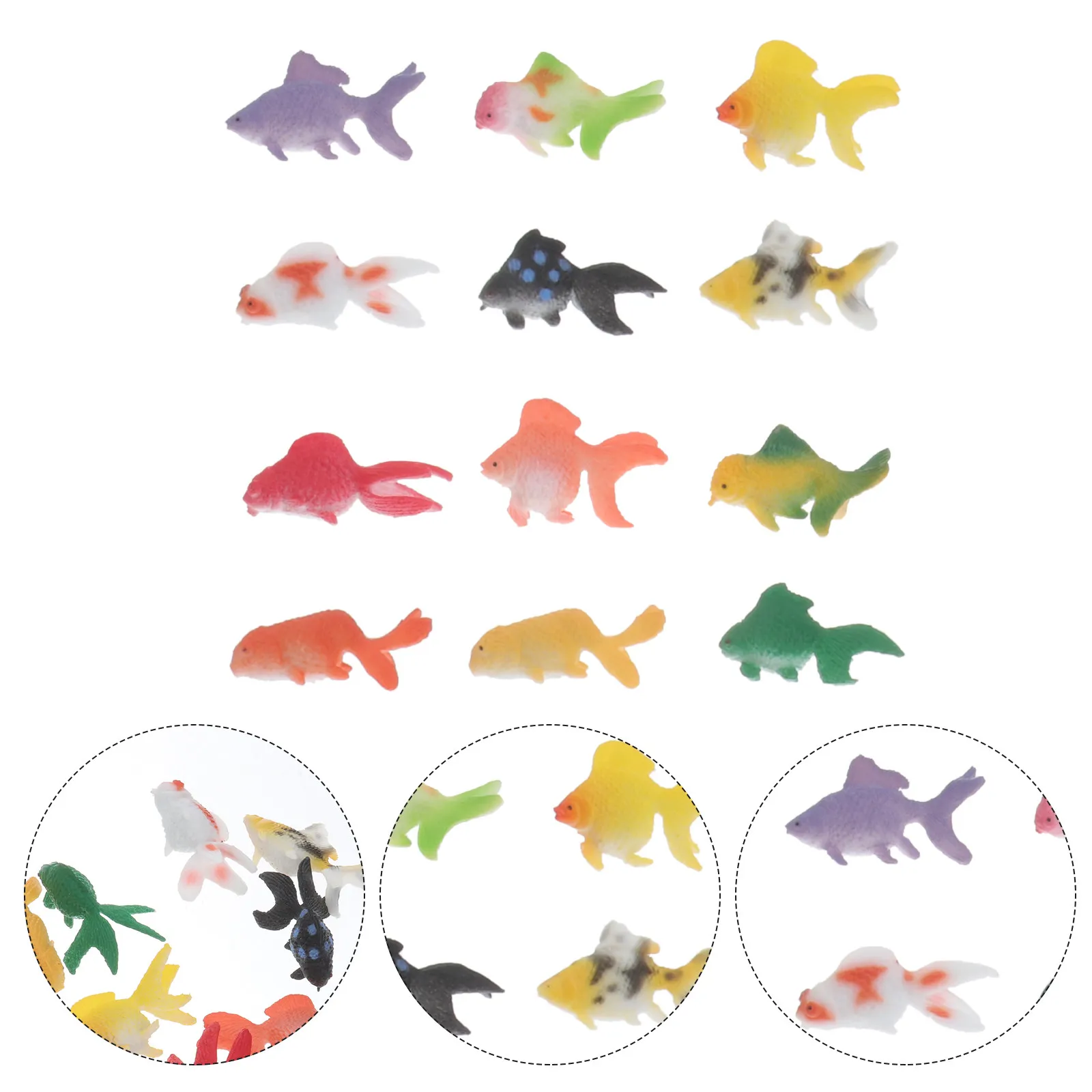 Juego de 12 peces dorados de plástico, aproximadamente 2 cm, decoración de peces mini coloridos para la imaginación de los niños, modelo de plástico, kit de juguete, mini