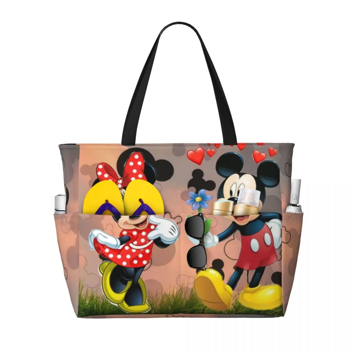 Custom Mickey Minnie Mouse Love Groceries Shopping Tote Bags Women Big Capacity Cartoon Gym Beach Travel Bags