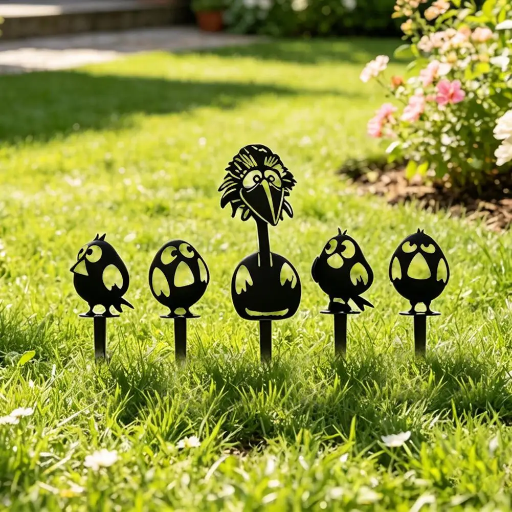 

5 Pcs Cartoon Bird Garden Stake Wooden Black Bird Silhouette Yard Art Decorative Outdoor Ornament for Yard Garden Lawn Decor