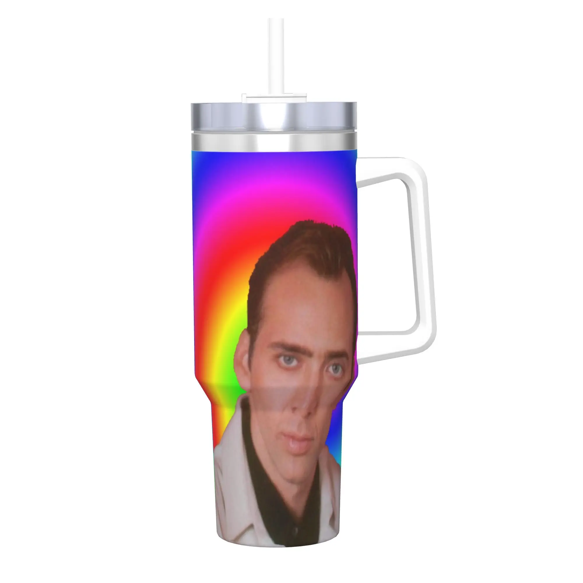 Nicolas Cage Tumbler With Straw  Stainless Steel Mug Double Wall Vacuum Insulated for Cold Or Hot 40oz