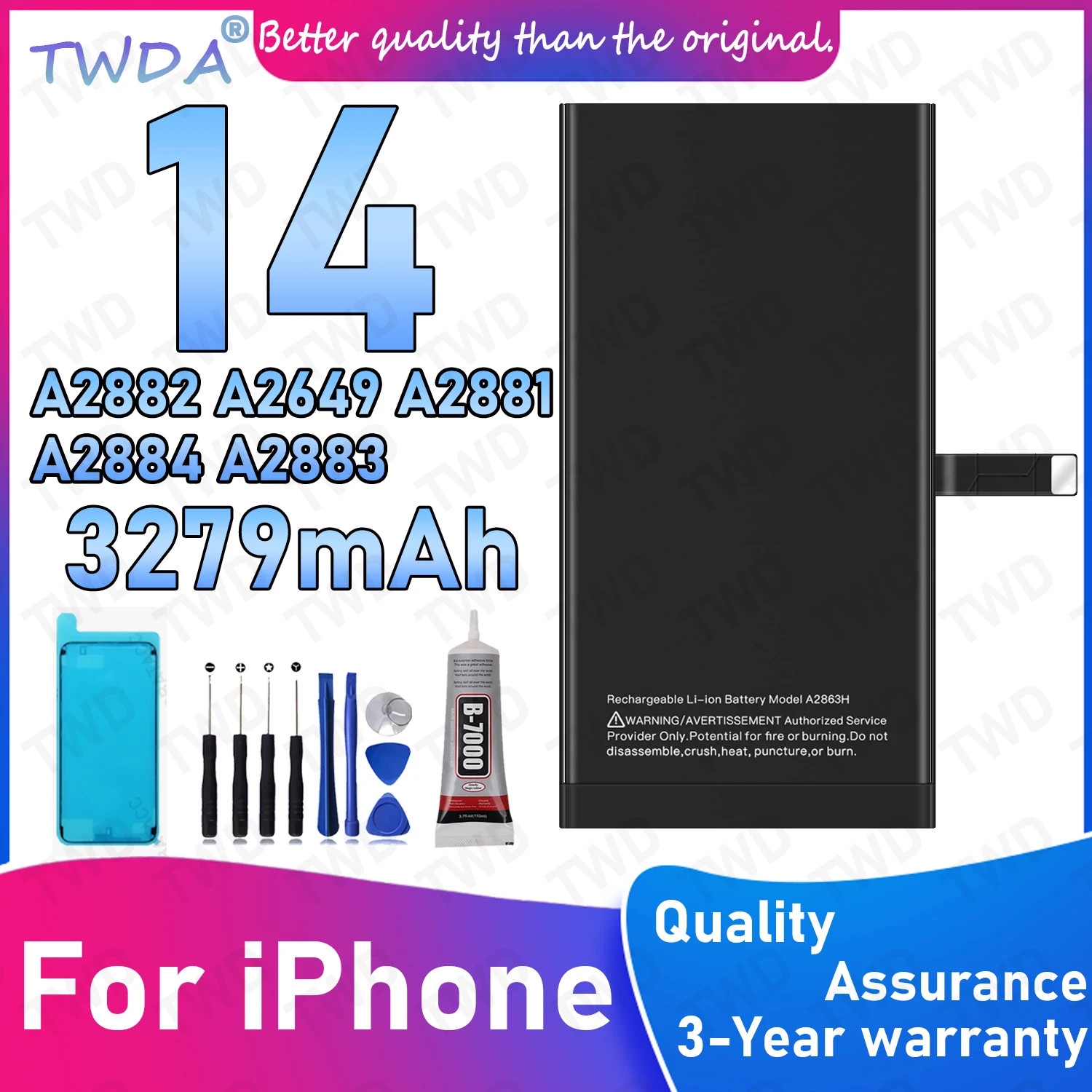 

A2863H Large capacity 3279mAh Battery For iPhone 14/A2882/A2649/A2881/A2884/A2883 Batteries New High Quanlity+Free Tools