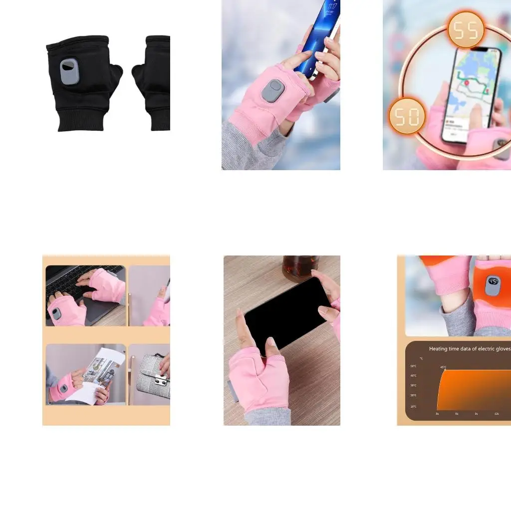 

Winter Heated Gloves USB Charging Heating Polyester Half Finger Gloves A4WF