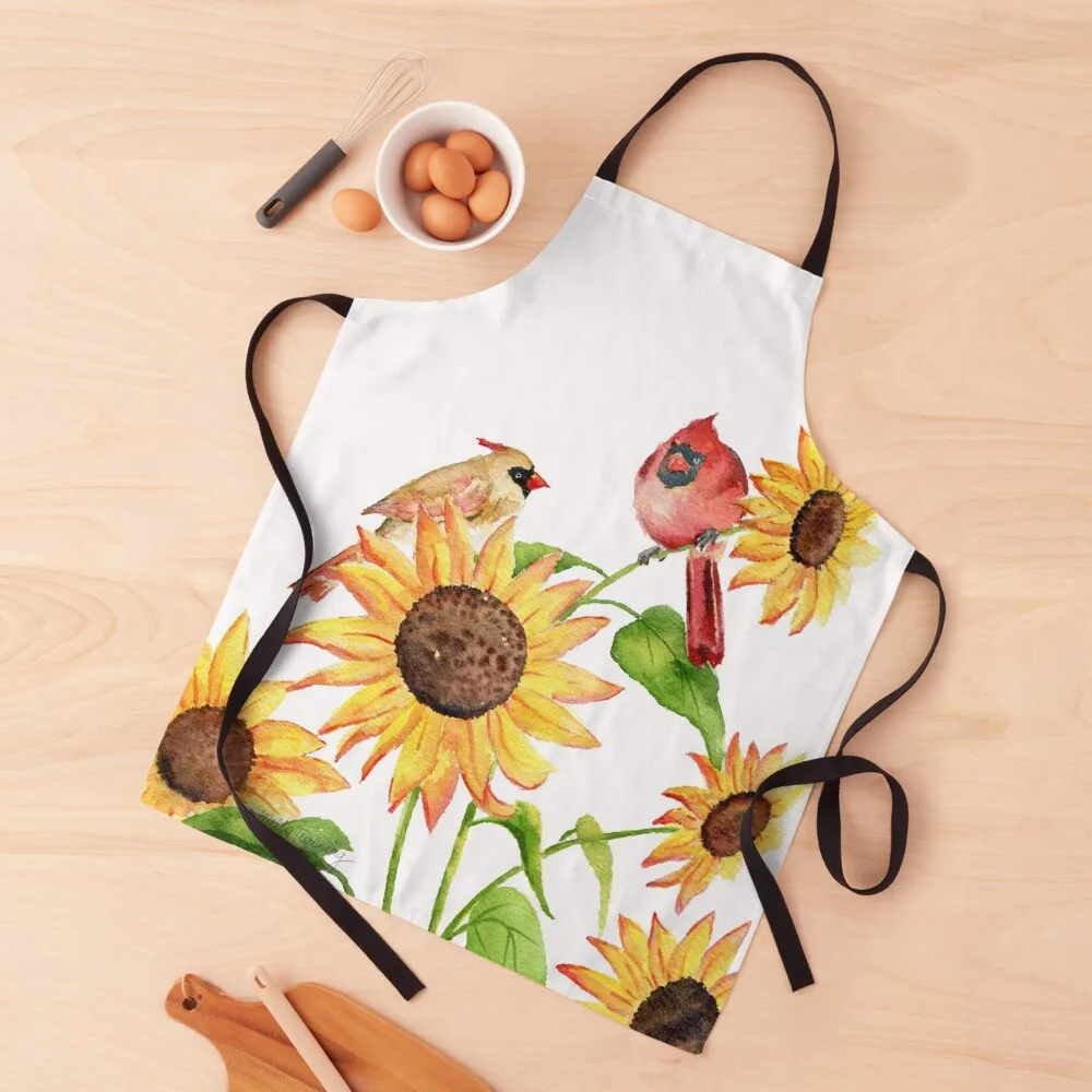 Cardinal and Sunflowers Apron Funny Women's Kitchen kitchen clothes for men Beauty Apron