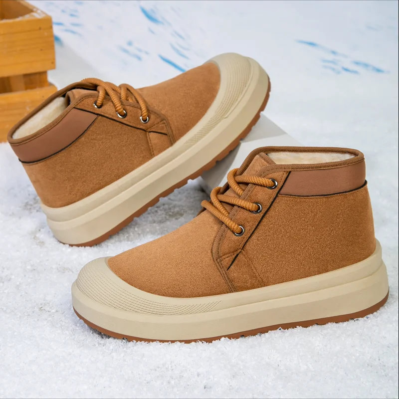 

Men's Winter Fleece Lined Warm Snow Boots Casual Comfortable Thick Bottom Anti-slip Dad Shoes Slip-On round Toe Low Heel