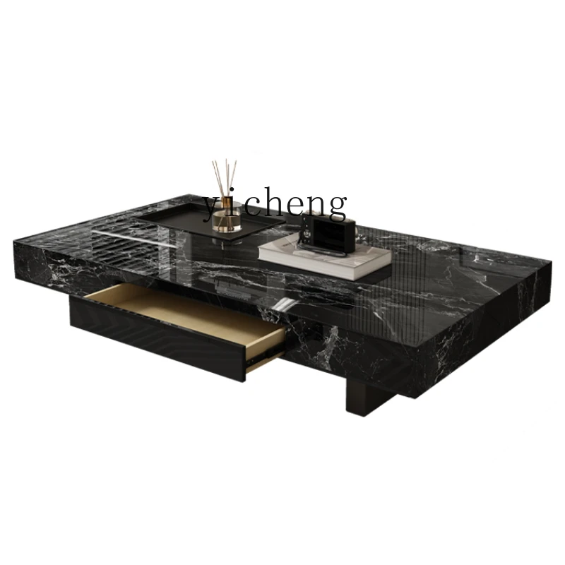 

Zc Simple Small Apartment Minimalist Home Living Room Office Rectangular Stone Plate Coffee Table