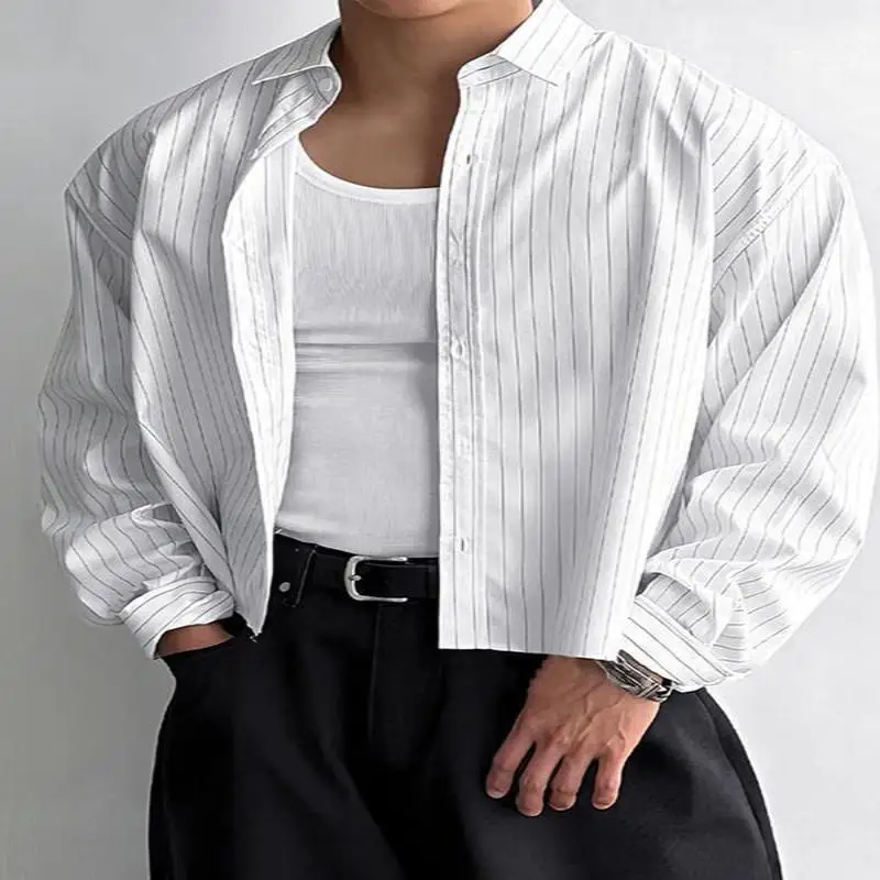 

Loose Striped Shirt T 54928 Cross-Border New Style Men's Short Sleeve Polyester Fiber Integrated Velvet Regular Thickness
