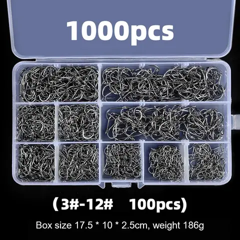 600pcs/1000pcs Fishing Hooks Set High Carbon Steel Sharp Barbed Fishhooks Rock Fishing Gear Tackle Accessories for Saltwater