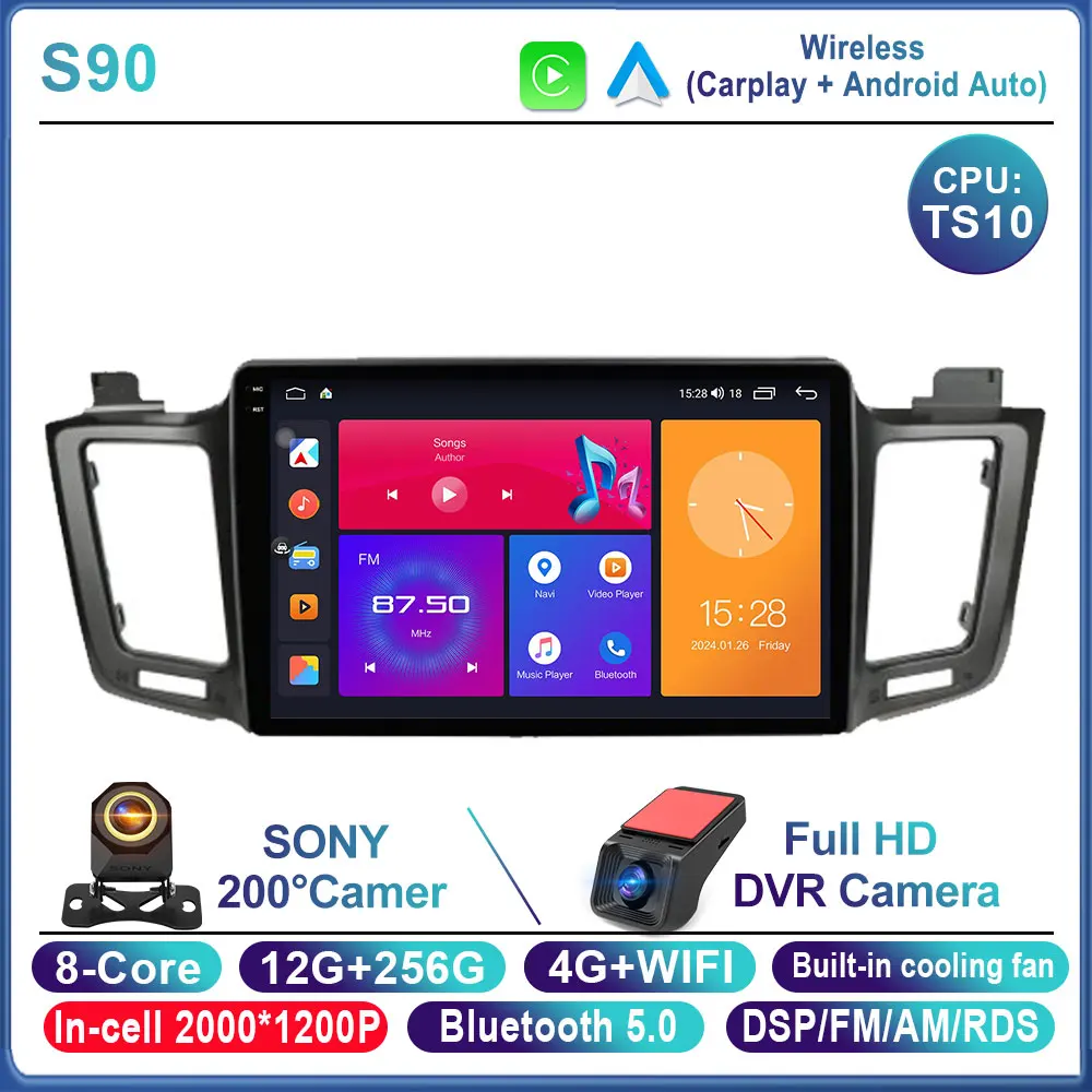 Android 14 autoradio voor Toyota RAV4 2014 2015 2016 2017 2018 LHD, touchscreen, Auto Carplay, DSP, GPS, QLED scherm, WIFI, geen 2Din DVD