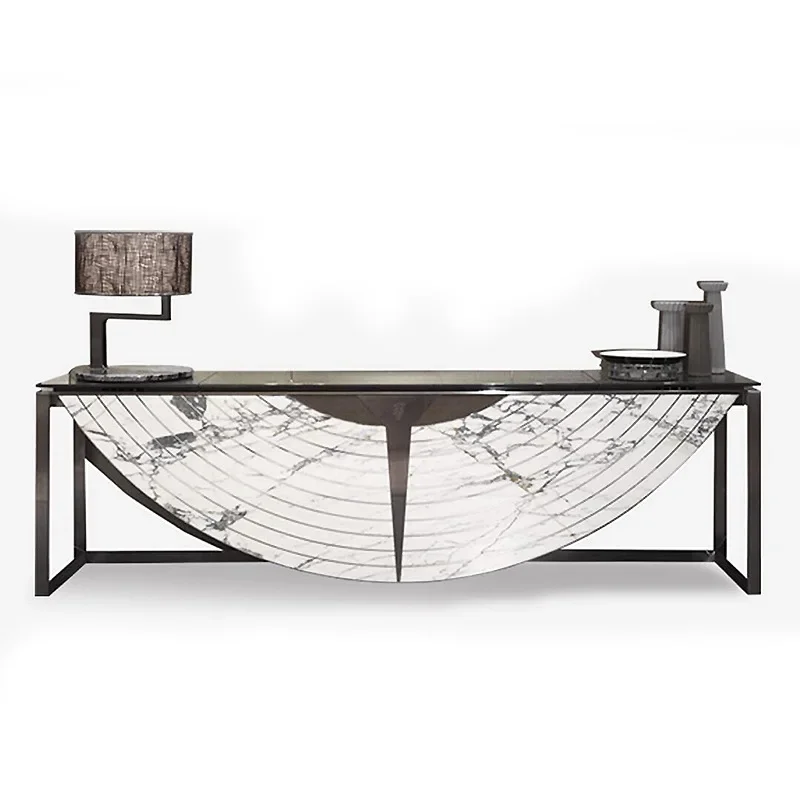 Light luxury marble door cabinet luxury villa high-end decorative table living room stainless steel partition cabinet