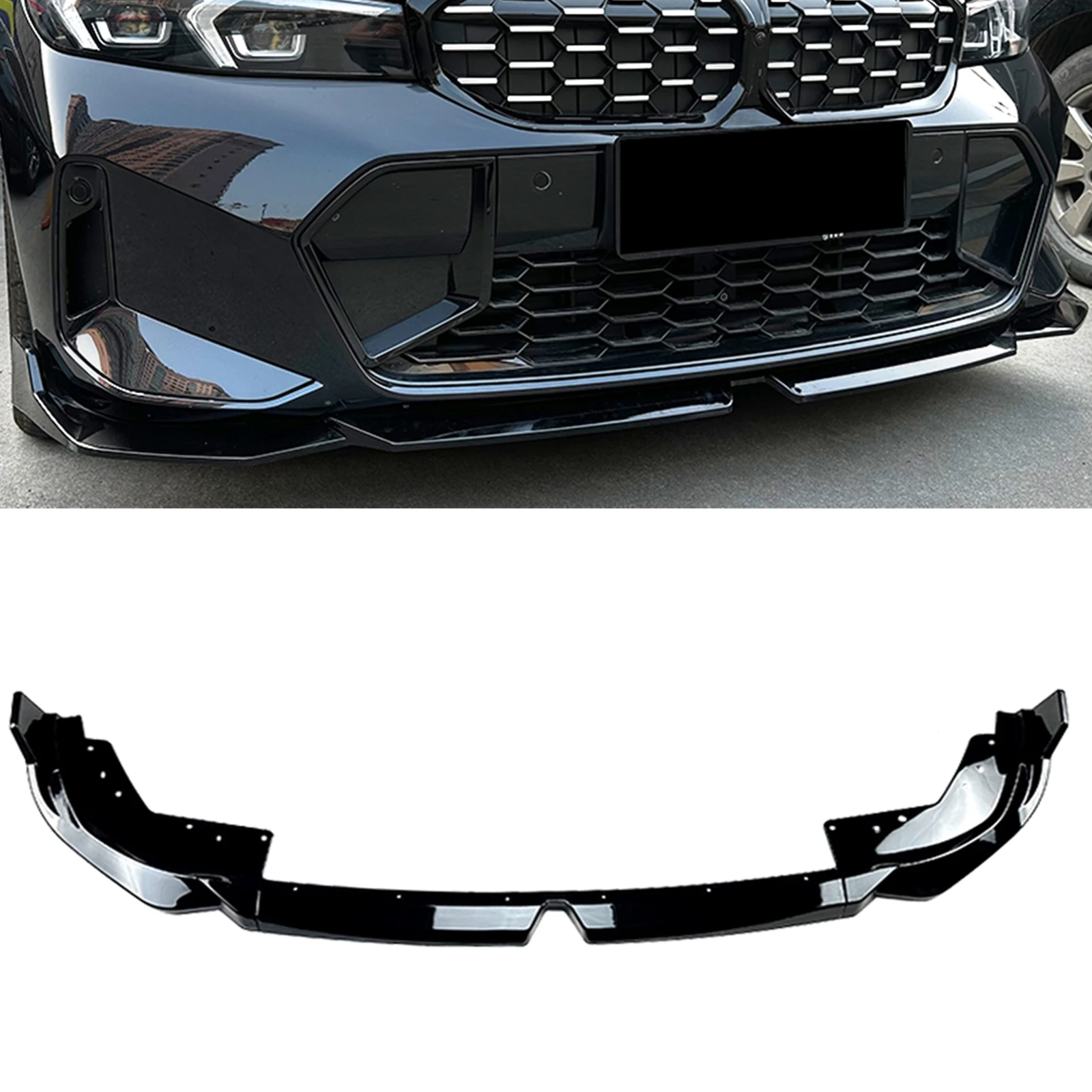 

Front Bumper Spoiler Lip For BMW 3 Series G20 LCI M Sport 320i 325i 2023-2026 Carbon Fiber Look/Gloss Black Lower Splitter Blade
