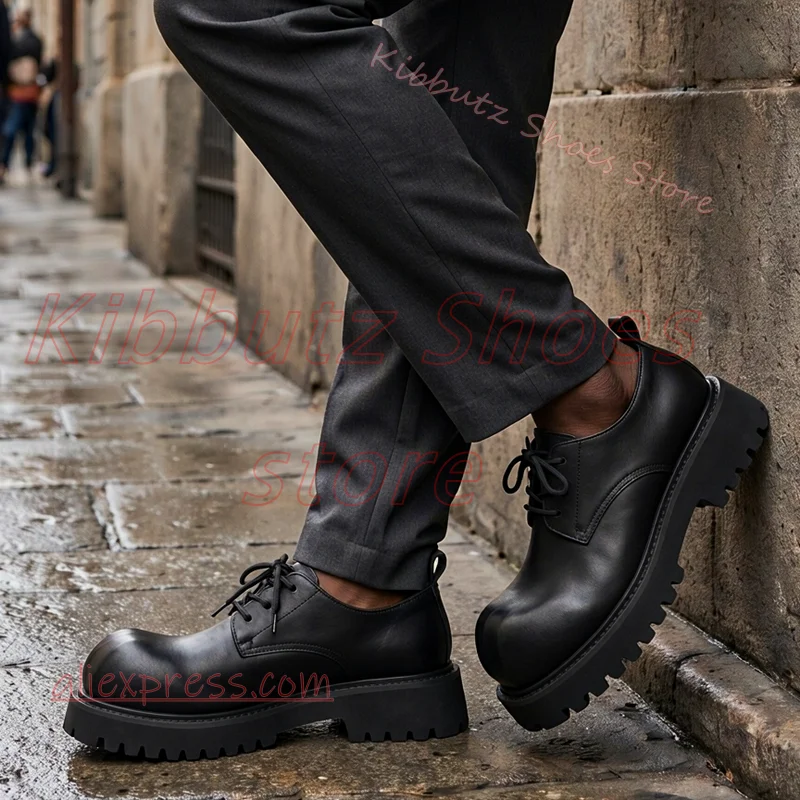 Platform Lace Up Pumps Shoes Chunky Sole Round Toe Buckle Strap Punk Grunge Men Streetwear Casual Women Footwear Leather Fashion