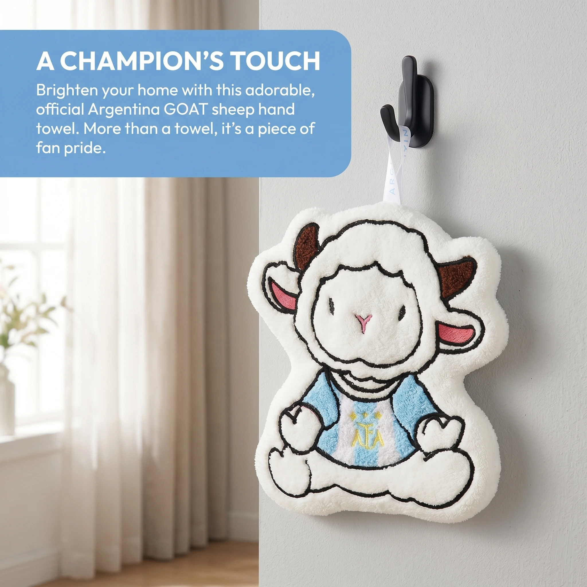Official AFA Argentina Team Cute Lamb Messi Hand Towel, Football Fan Souvenir Decorative Gift