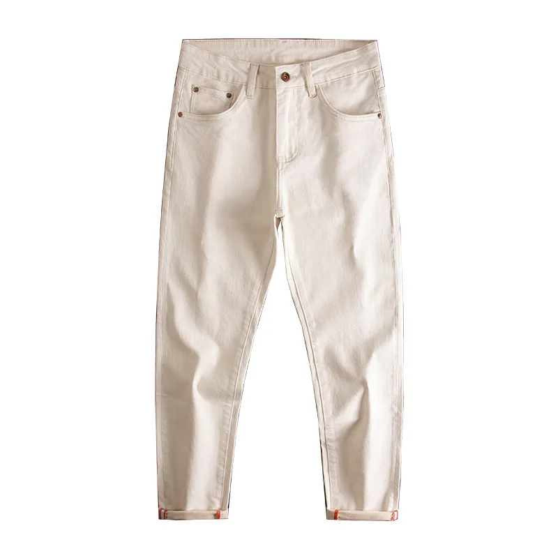 Gebroken witte jeans voor heren, herfst nieuwe trendy stijl, knap en veelzijdig, casual eenvoudige high-end slim fit broek met rechte pijpen