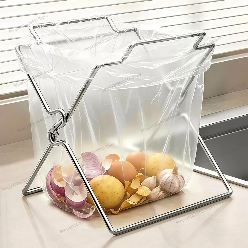 For Foldable Stainless Steel Garbage Rack, Kitchen and Household Storage Rack, Desktop Classification, Simple Storage Rack