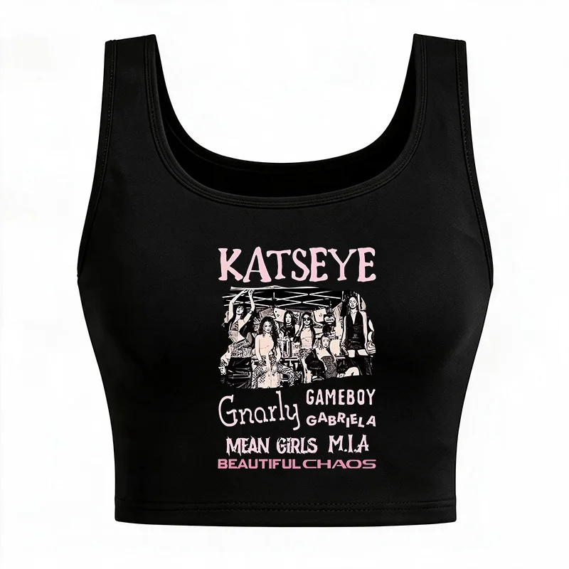 Women's Katseye Print Sexy Tank Tops Hot Gothic Y2k Tshirt Fashion Vest Crop Tops Graphic Vintage T Shirt Clothes Sexy Female