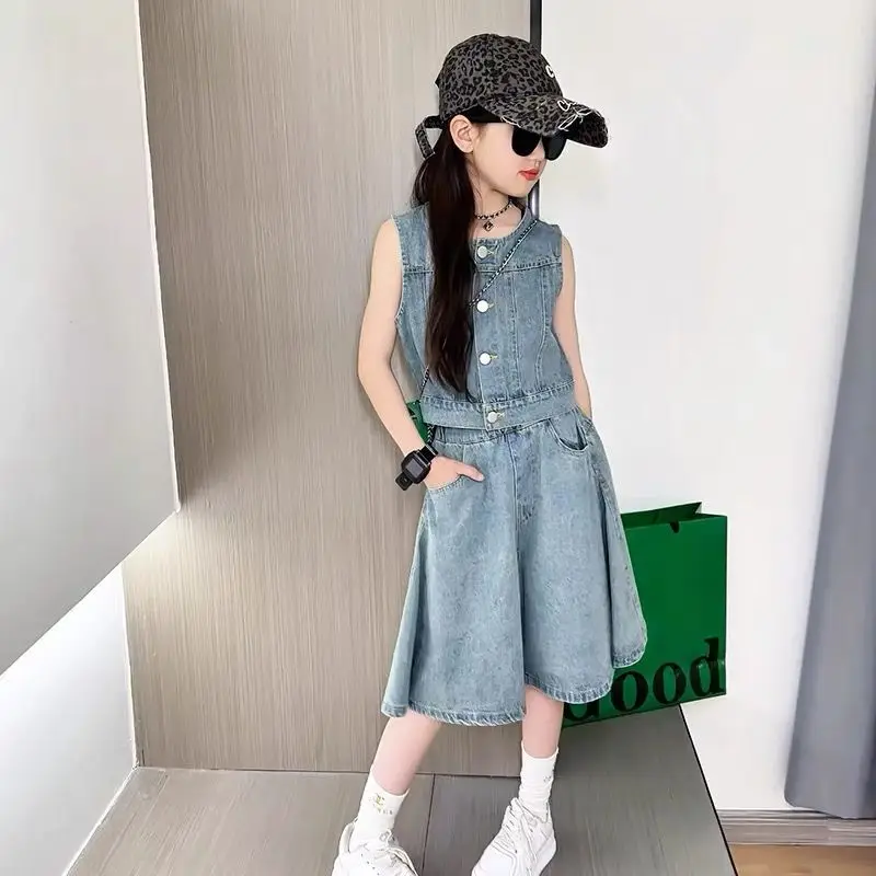 

Summer Suit for Girl 2025 Children's Clothing Top Korean Clothes Girls 10 12 Years Girly Girls' Outfits Sets Coat Kids 7 8 Set 6