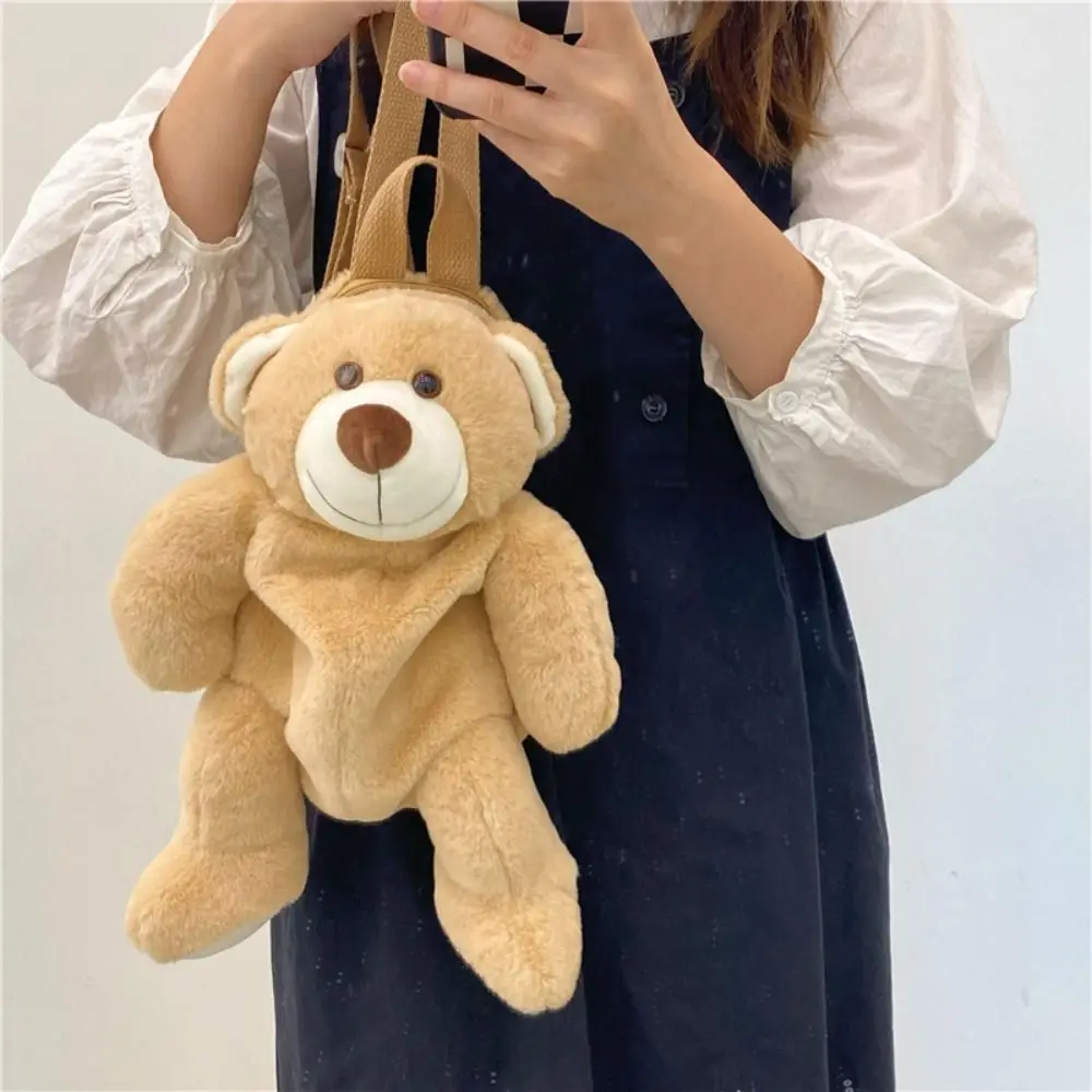 Creative Plush Toy Cartoon Bear Backpack Doll Plush Children School Bag Dog Large Capacity Animal Shoulder Bag Lady