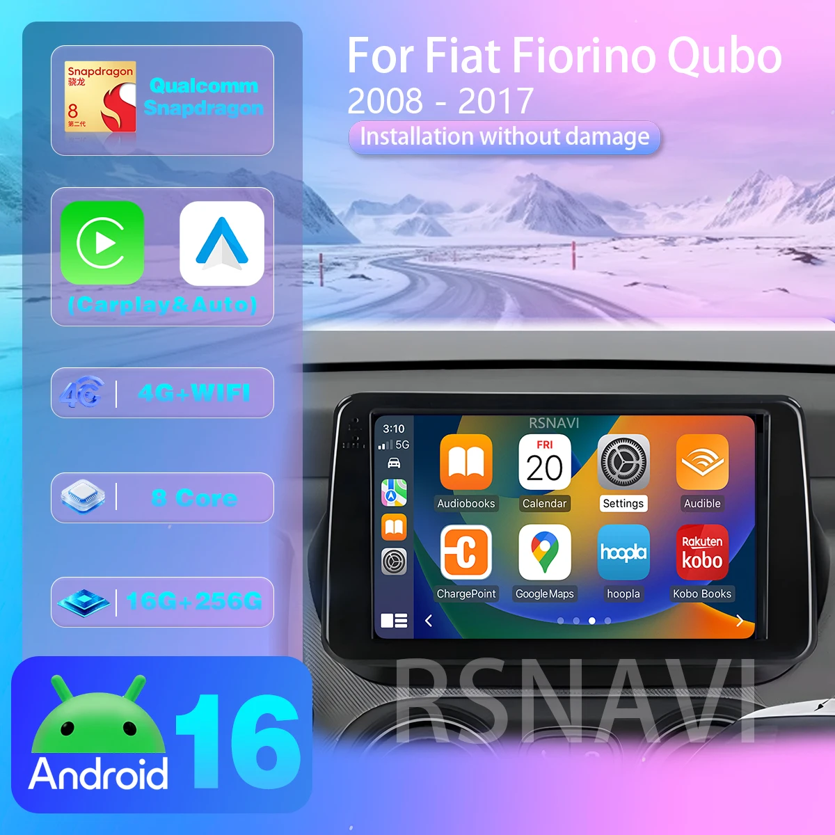 Android 16 Für Fiat Fiorino Qubo 2008 - 2017 Carplay Auto Autoradio Player 1DIN Multimedia Qualcomm Bildschirm Plug and Play WIFI+4G