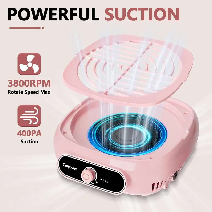 Profesjonalny odkurzacz do pyłu paznokci, bezszczotkowy turbo odkurzacz dla manicure z filtrem wielokrotnego użytku, mocny odkurzacz do paznokci z wentylatorem.