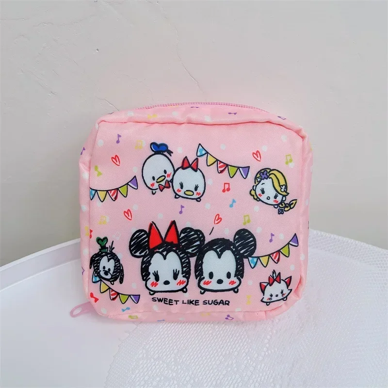 Disney Mickey Mouse Stitch Sanitary Napkin Storage Bag Lady Tampon Organizer Pouch Travel Cosmetics Card Bags Cartoon Coin Purse