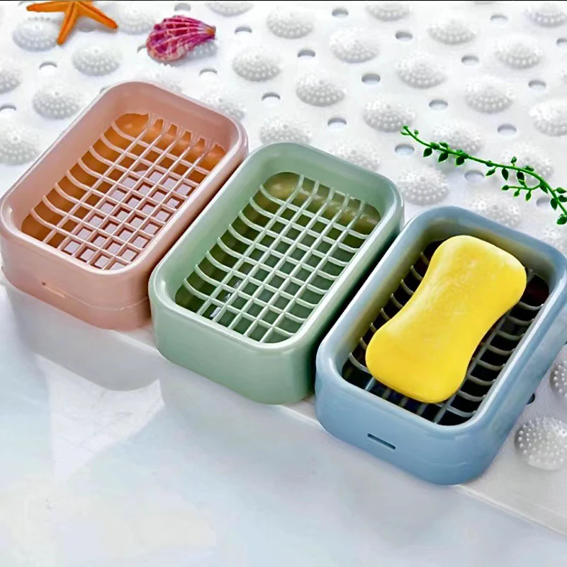 1pcs Grid Soap Box Toilet Double -layer Drain Soap Box, No Water Plastic Portable Soap Shelf Bathroom Storage