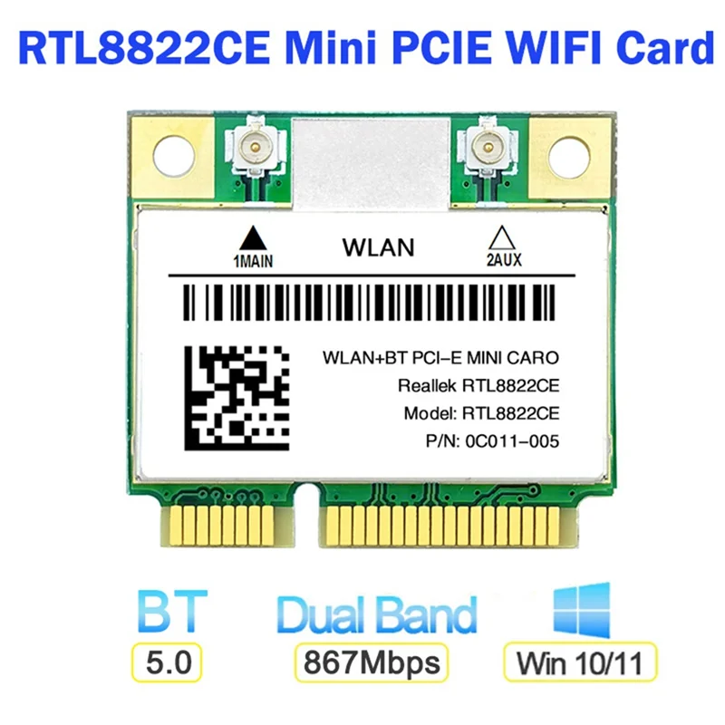 ミニwifiネットワークカード,1200mbps,2.4g,5ghz,802.11ac,pcie,bluetooth 5.0,ラップトップ互換,PC, Windows 10,11,rtl8822ce