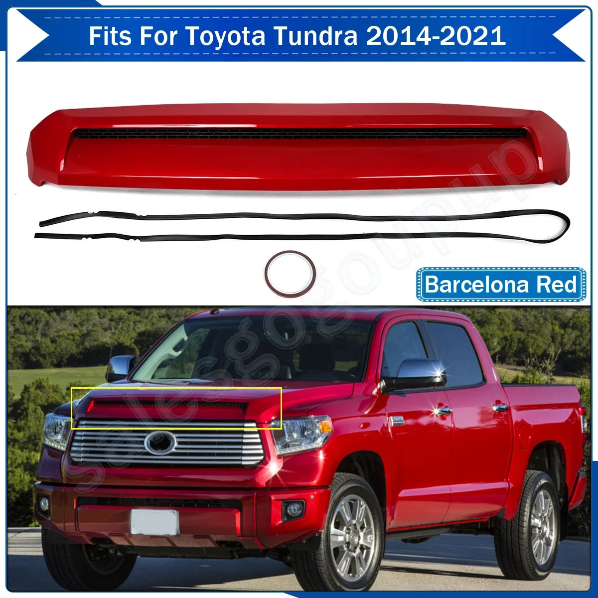 For 14-21 Toyota Tundra Front Upper Hood Bulge Molding Grille Trim Barcelona Red