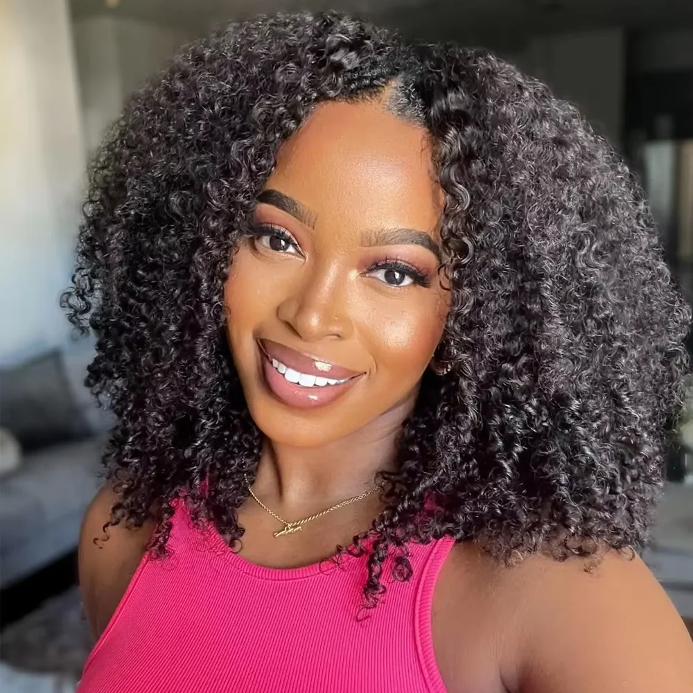 

Полупарики 3 в 1, бесшовные кудрявые человеческие волосы, парик из натуральных волос, откидной полупарик, вьющиеся парики для женщин, подходят для начинающих