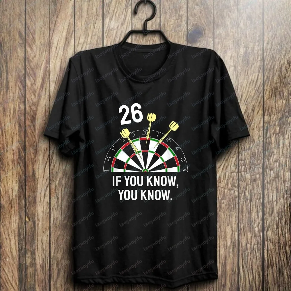 Funny Darts 26 Tee-shirt en coton avec motif de cible de fléchettes pour homme, décontracté d'été à manches courtes, vêtement pour joueur de fléchettes